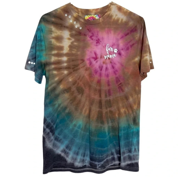 Handmade Fur Mama Tie Dye Tee Womens Small Medium Dog Mom Tshirt Reflective - Picture 1 of 15